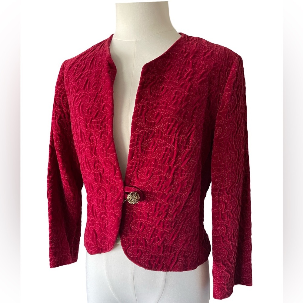 Vintage Majestic Separates Cranberry Red Velvet Brocade Blazer with Tag Size 10